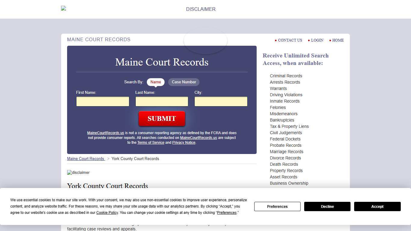 York County Court Records | MaineCourtRecords.us