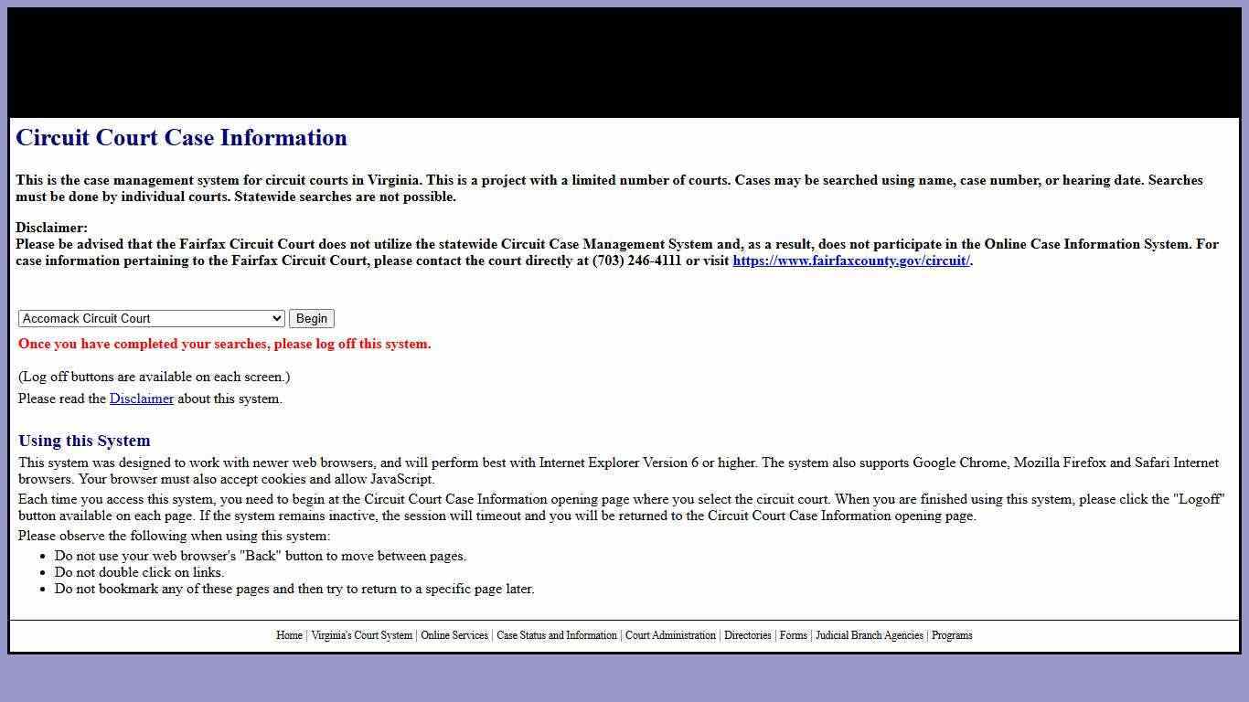 Virginia Courts Case Information (Circuit)